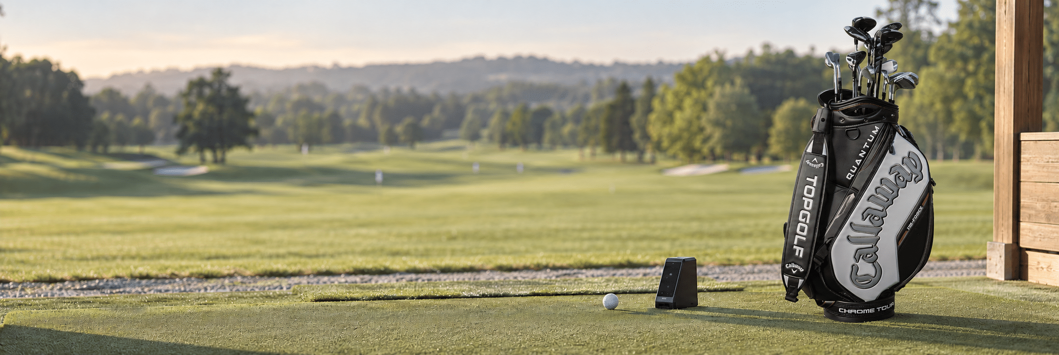 Bolsa y palos Callaway en un campo de golf